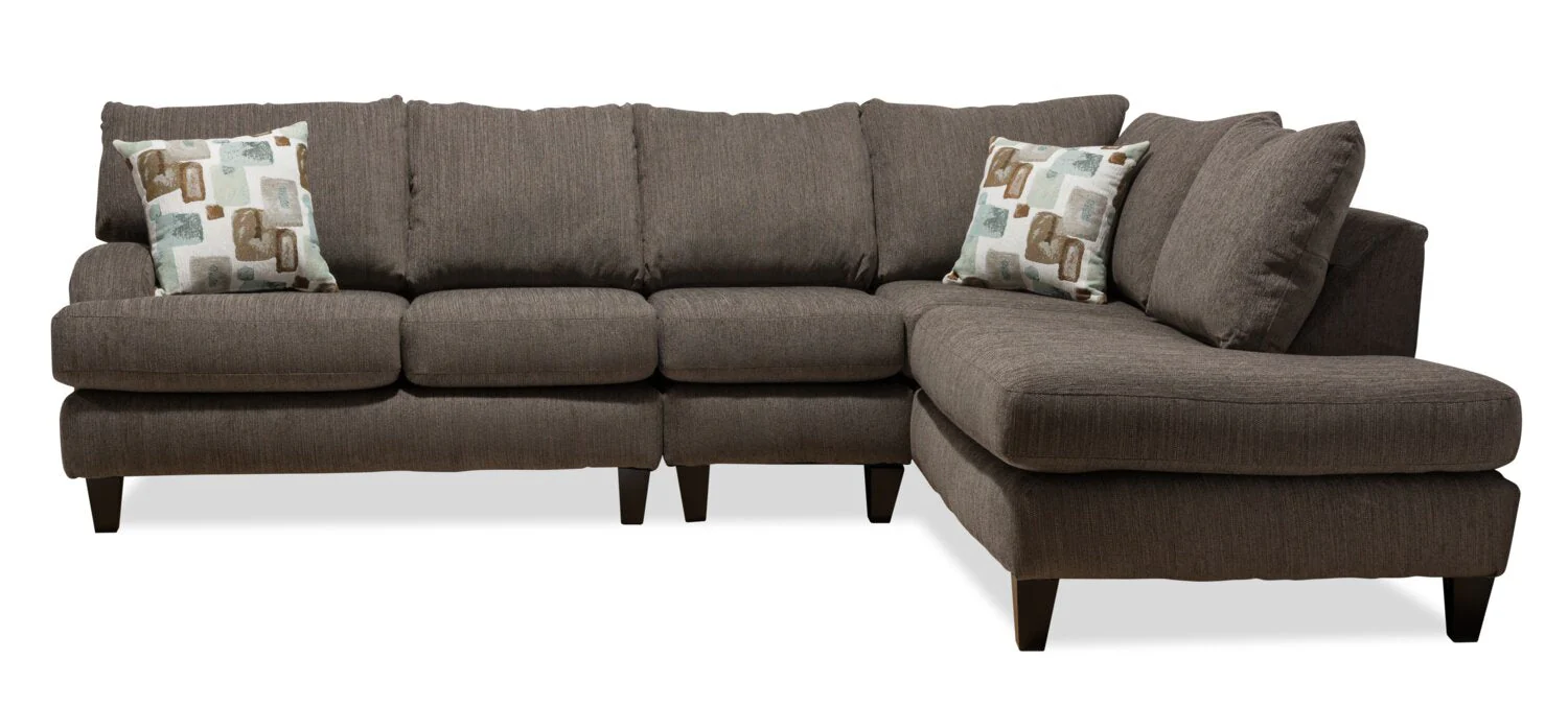Abby 3-Piece Chenille Right-Facing Sectional - Charcoal - Image 2
