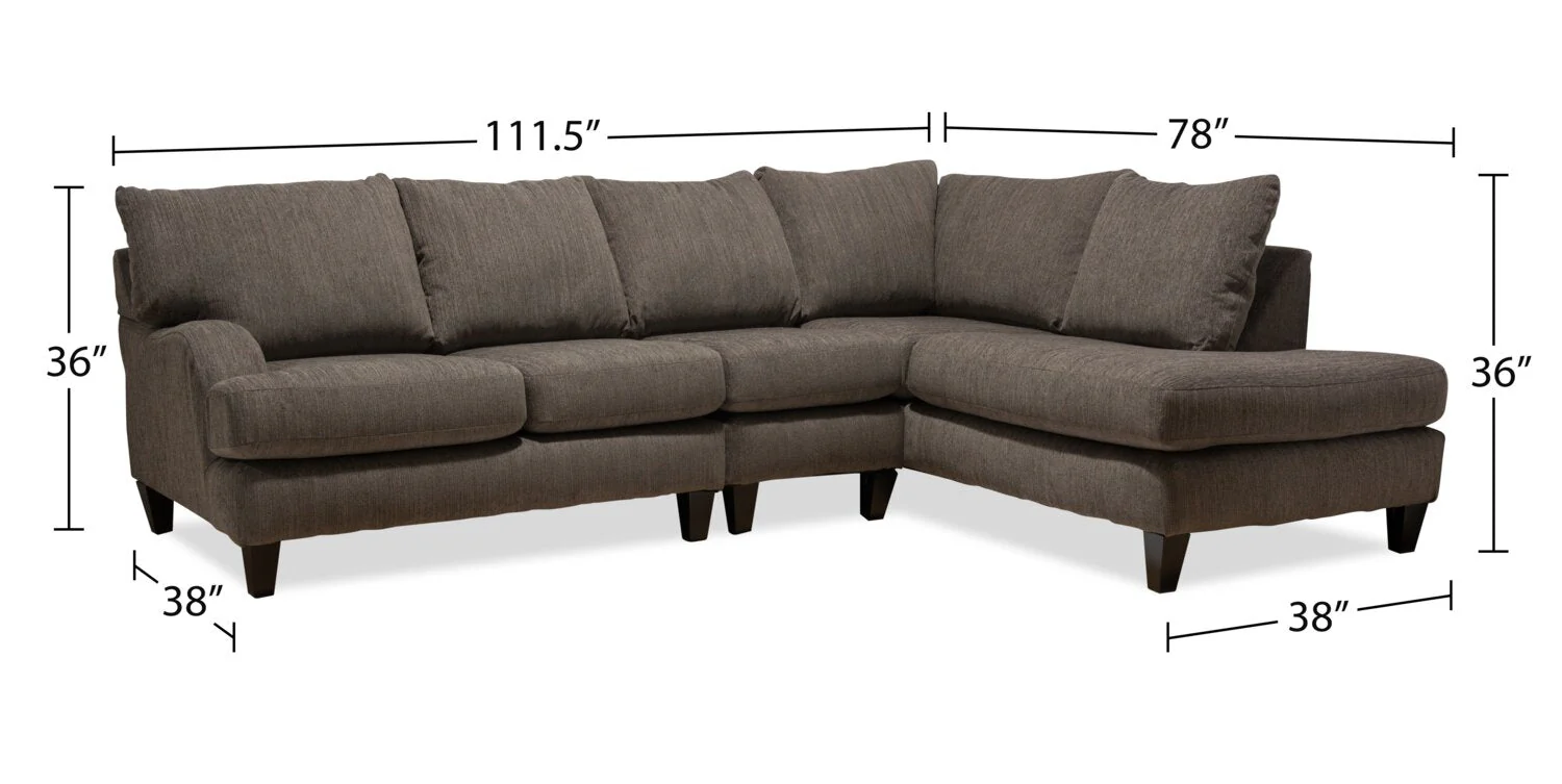 Abby 3-Piece Chenille Right-Facing Sectional - Charcoal - Image 5