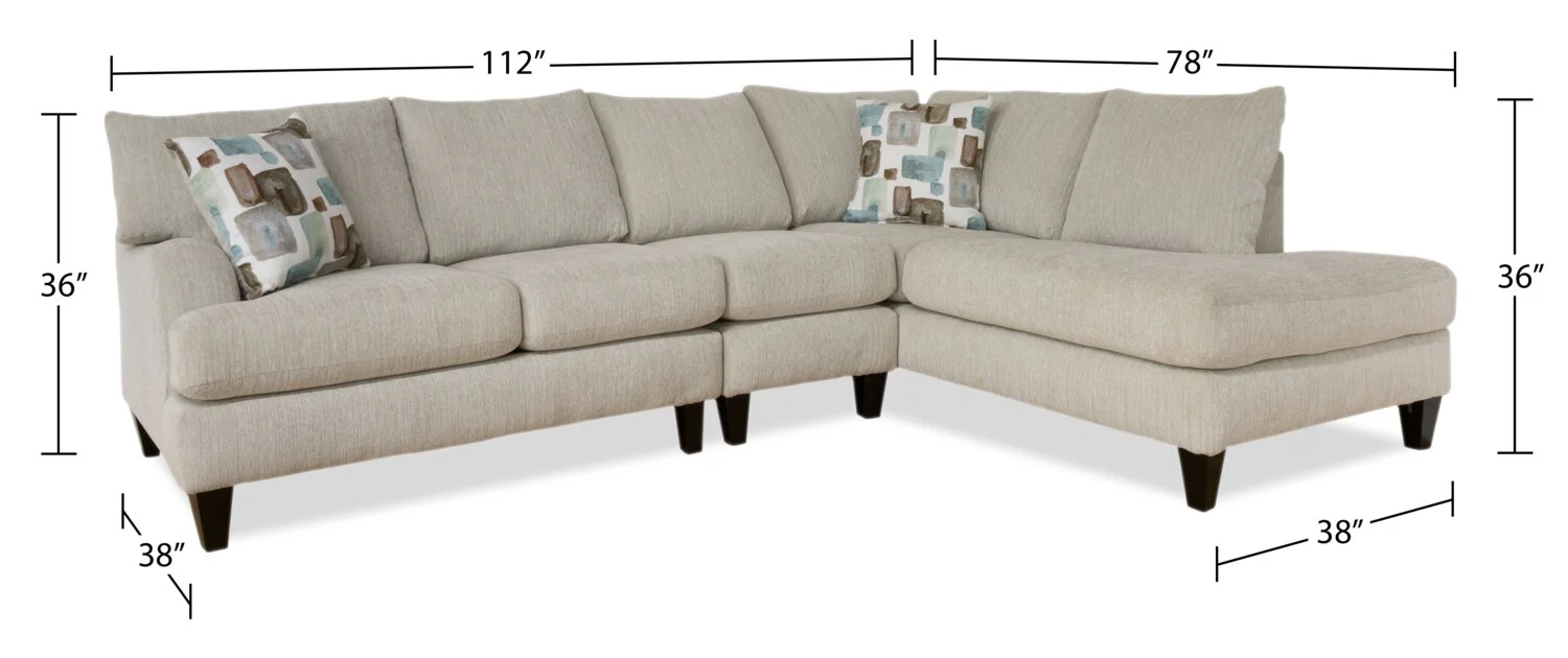 Abby 3-Piece Chenille Right-Facing Sectional - Linen - Image 7