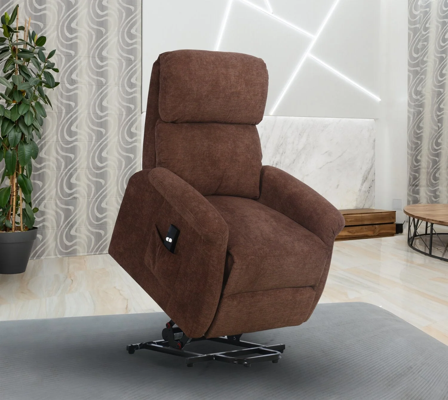 Agosto Chenille Power Lift Reclining Chair - Chocolate - Image 10