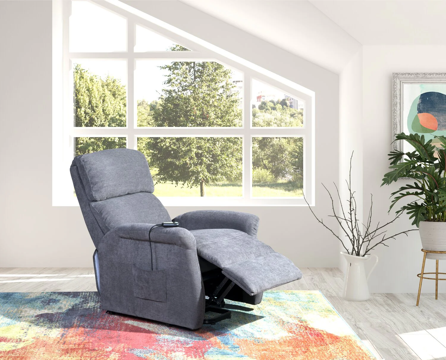 Agosto Chenille Power Lift Reclining Chair - Grey - Image 10