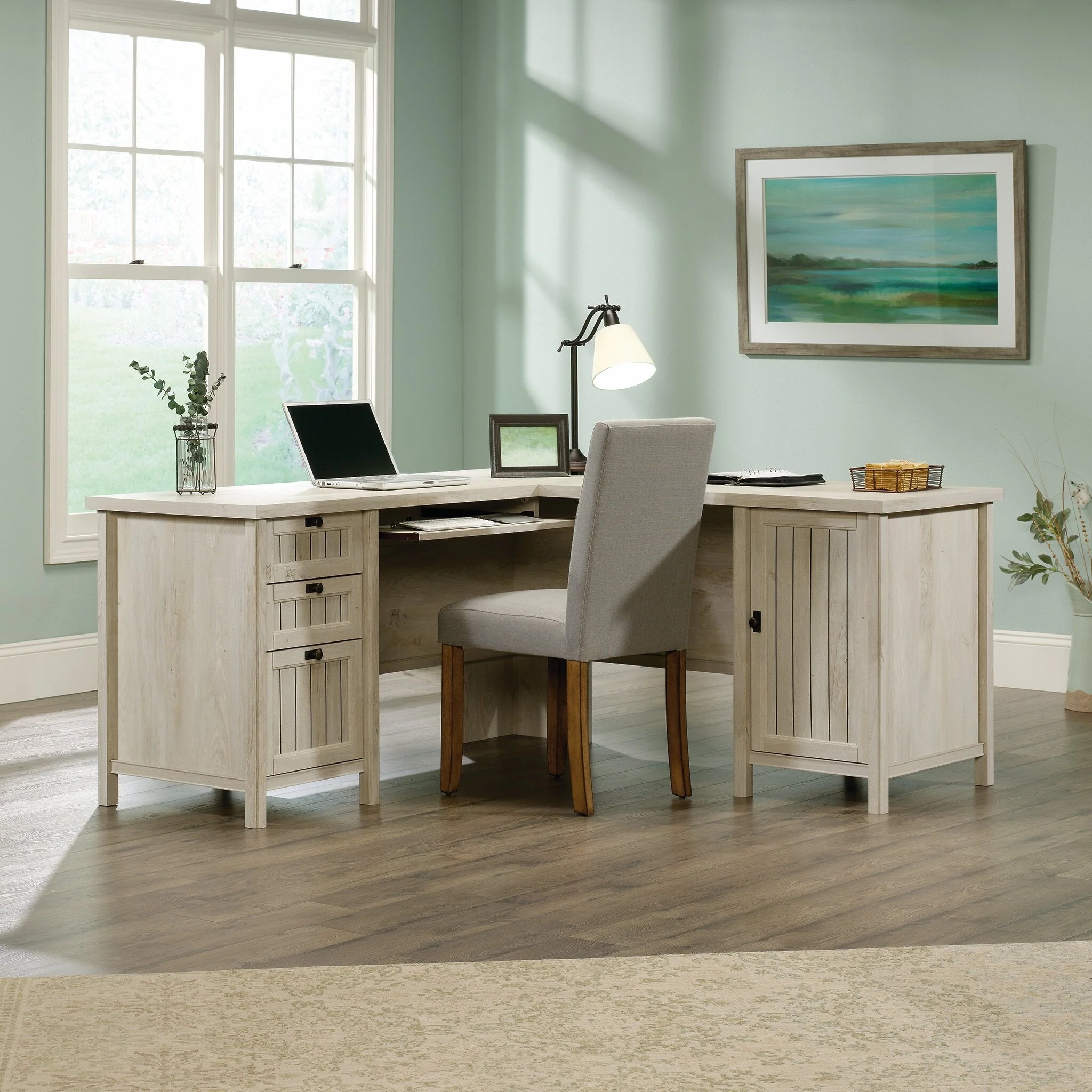Alfena Commercial Grade L-Shaped Desk - Chalked Chestnut - Image 7