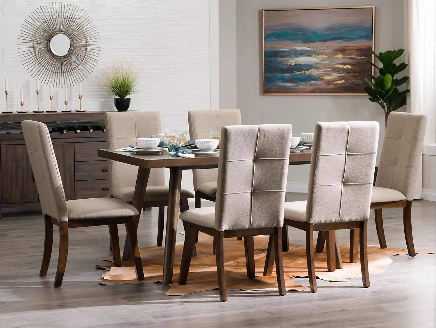 Argyle 7-Piece Dining Set - Beige - Image 2