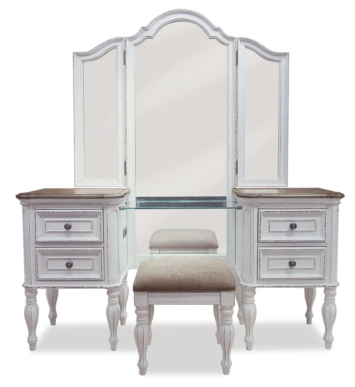 Aurelia 3-Piece Vanity Set with Lift-Top Stool - Antique White