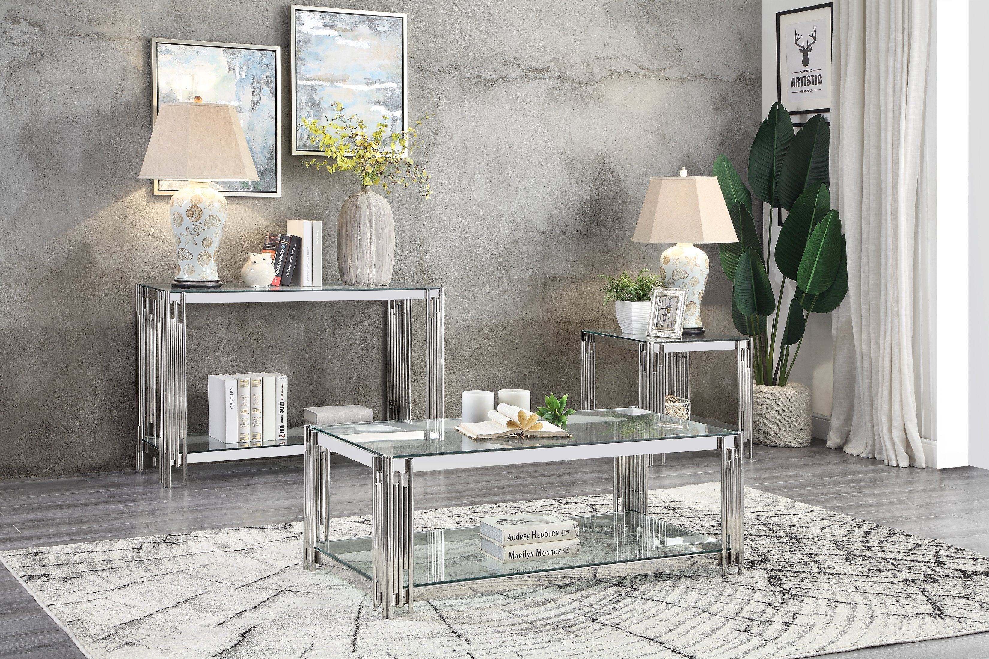 Britney Sofa Table - Glass/Stainless Steel - Image 3