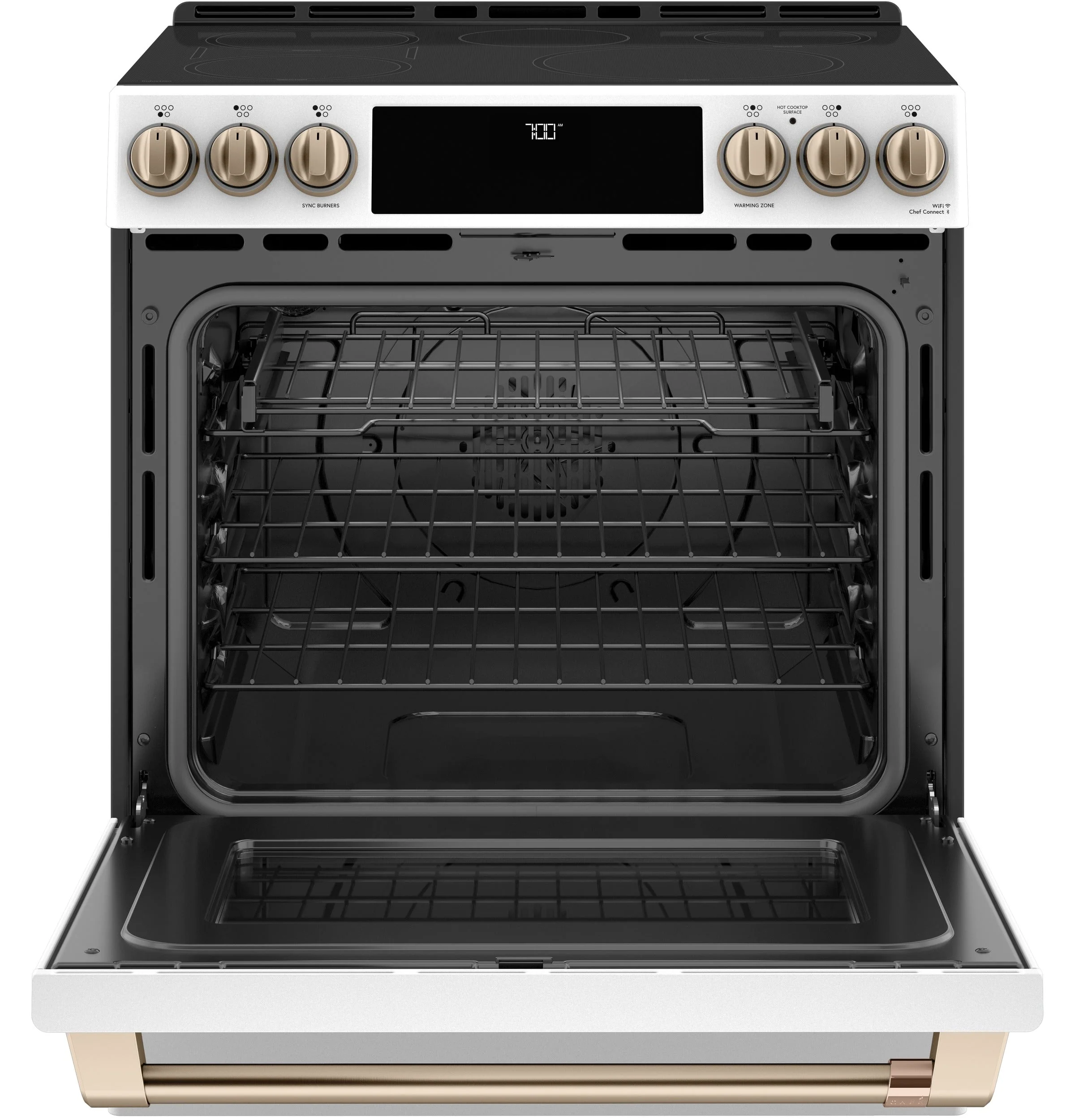 Café™ Matte White 30'' Slide-In Front Control Radiant and Convection Range with Warming Drawer (5.7 Cu.Ft)- CCES700P4MW2 - Image 3