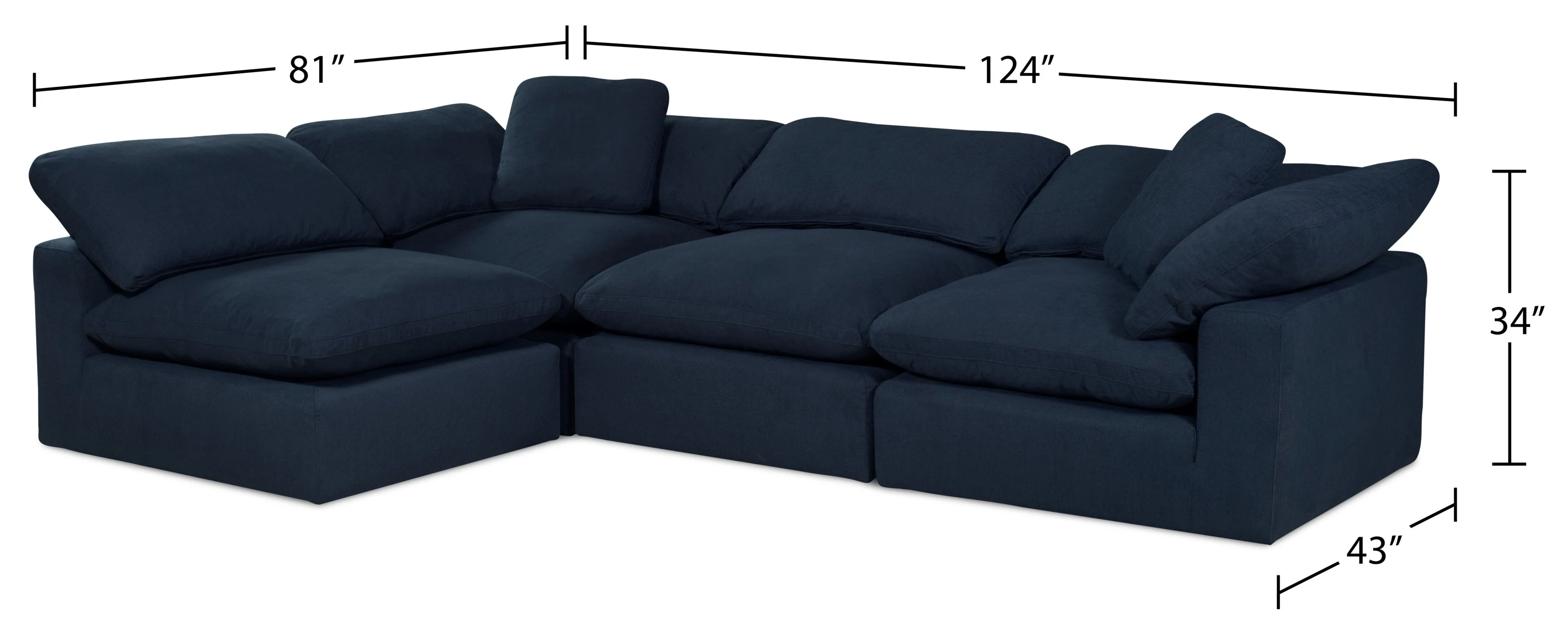 Dalyn 4-Piece Linen-Look Fabric Modular Sectional - Navy - Image 8