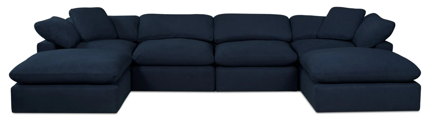 Dalyn 6-Piece Linen-Look Fabric Modular Sectional with 2 Ottomans - Navy - Image 2