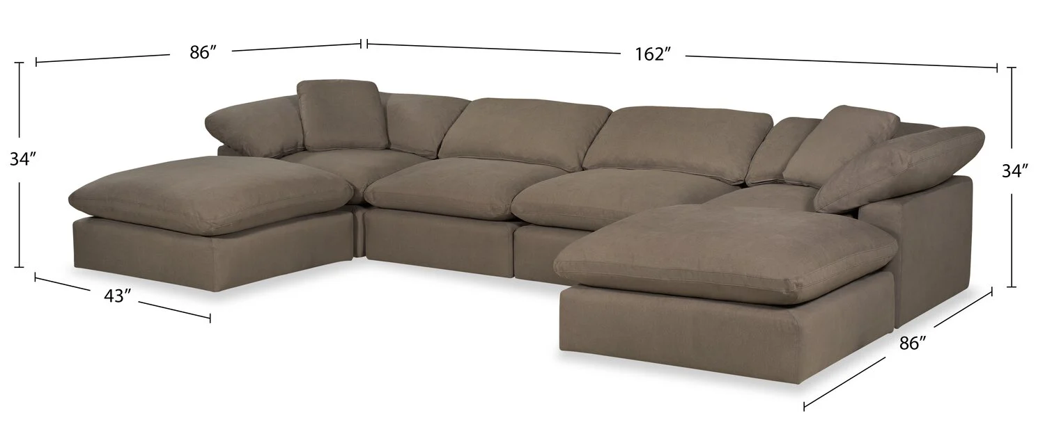 Dalyn 6-Piece Linen-Look Fabric Modular Sectional with 2 Ottomans - Slate - Image 9