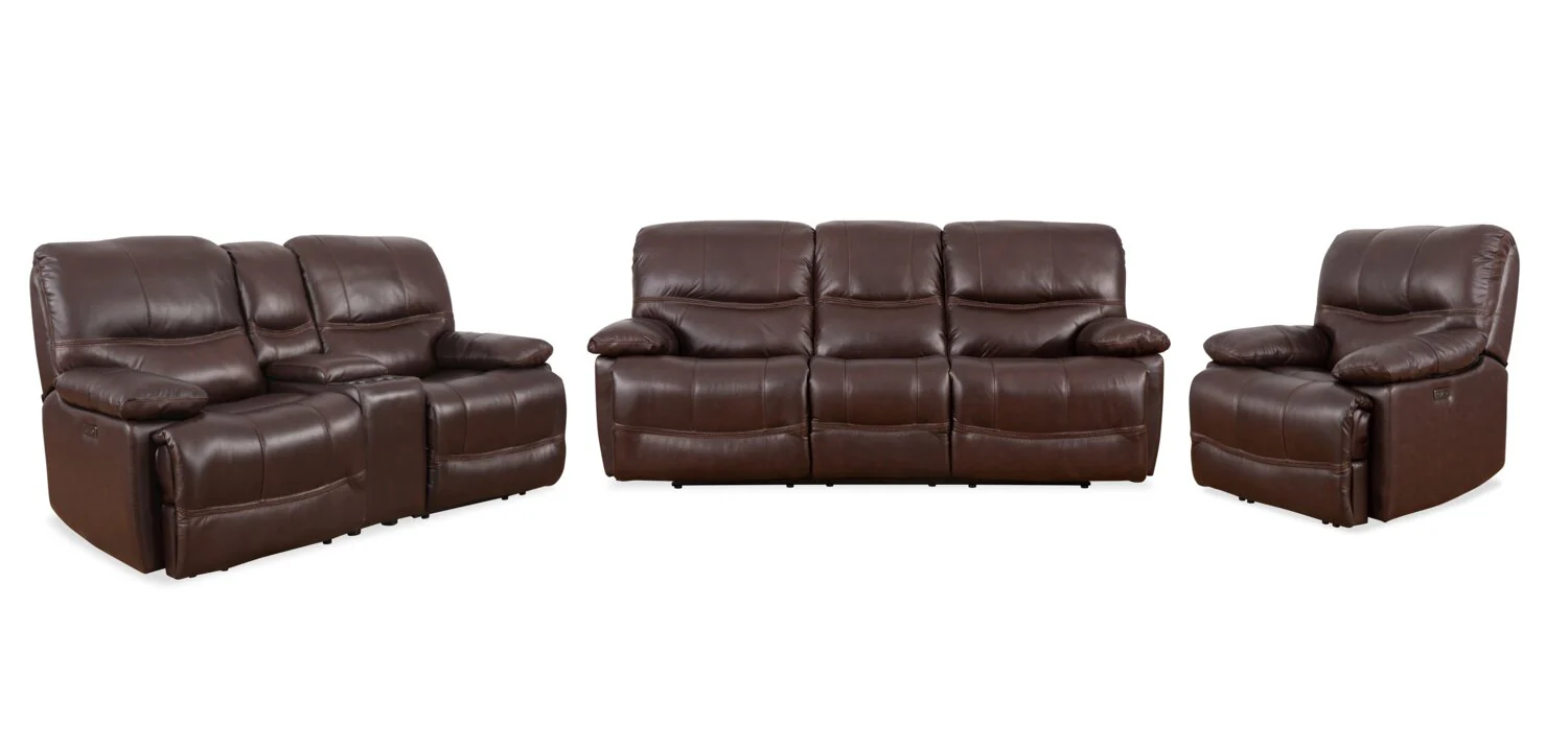 Darlington Genuine Leather Power Reclining Sofa - Brown - Image 7