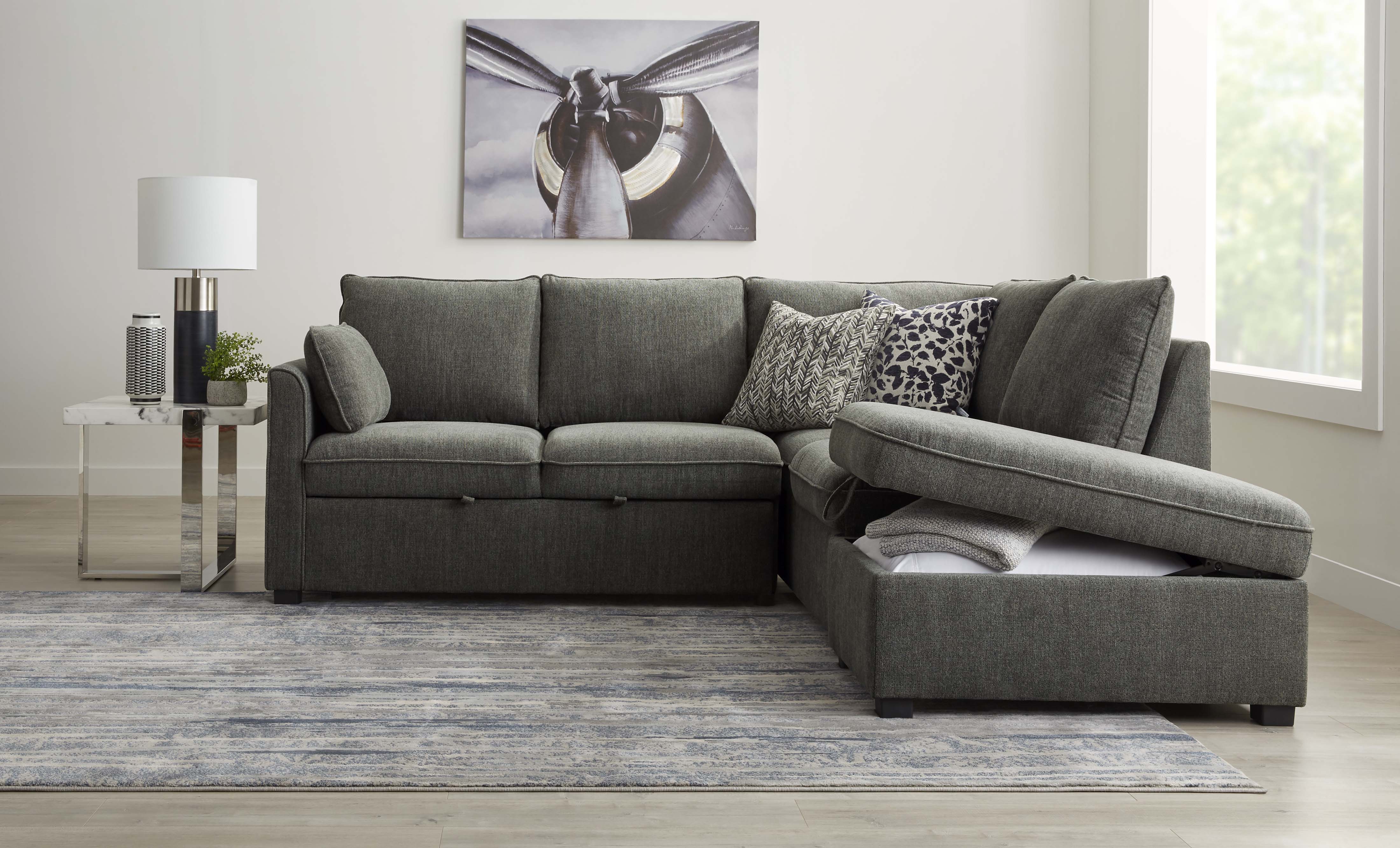 Delta Left-Facing Sectional Sleeper Sofa with Pop-Up Bed - Grey - Image 2