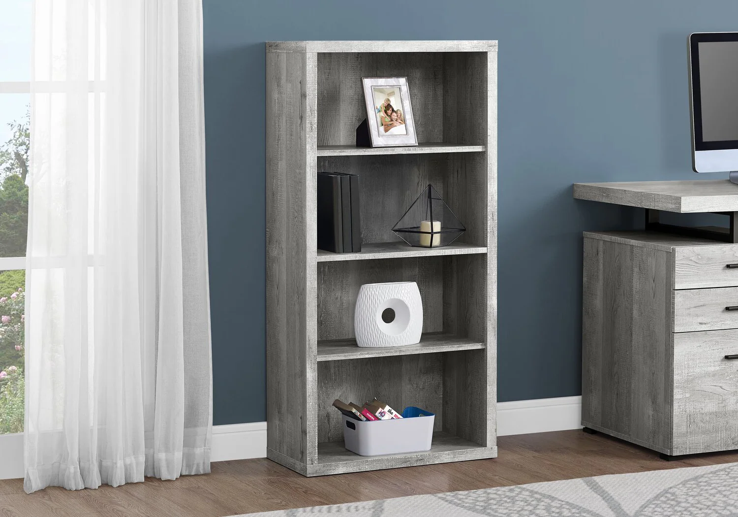 Derby 4-Shelf Bookcase - Grey - Image 3