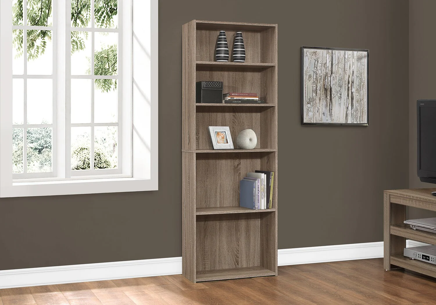 Derby 5-Shelf Bookcase - Dark Taupe - Image 3
