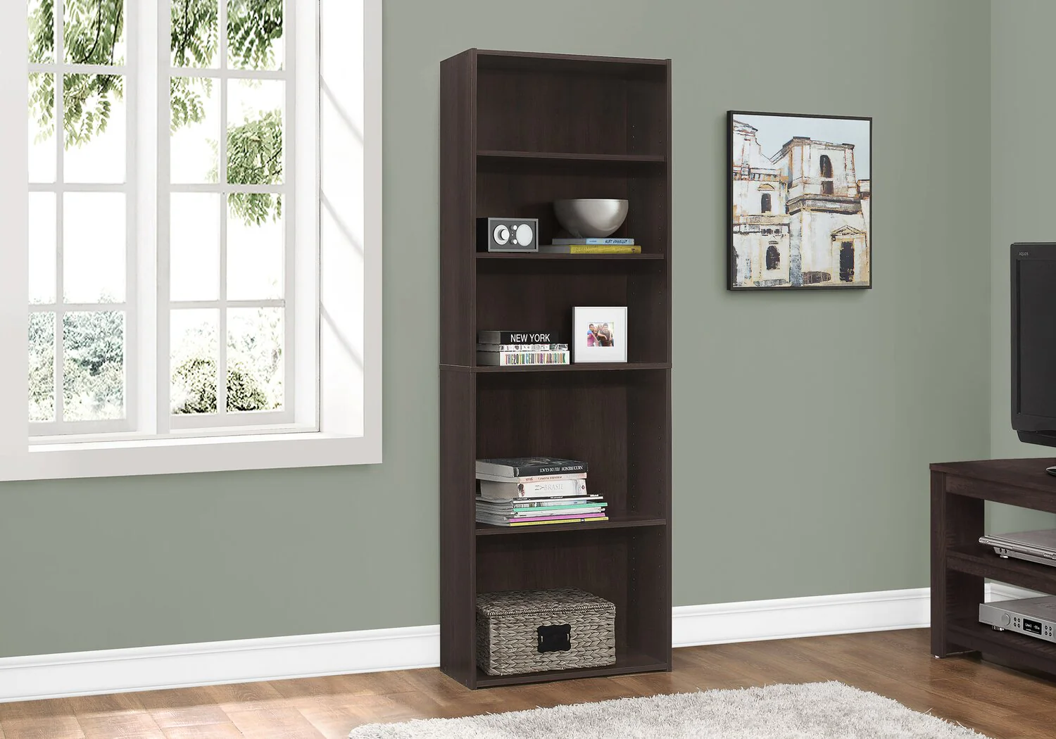 Derby 5-Shelf Bookcase - Espresso - Image 3