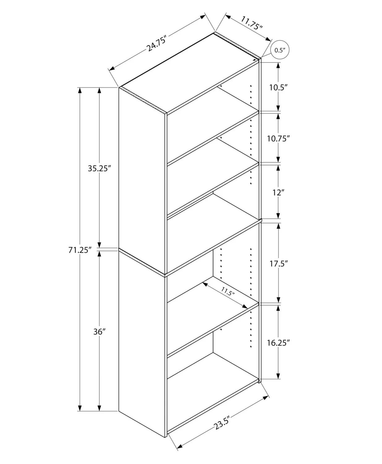 Derby 5-Shelf Bookcase - Espresso - Image 5