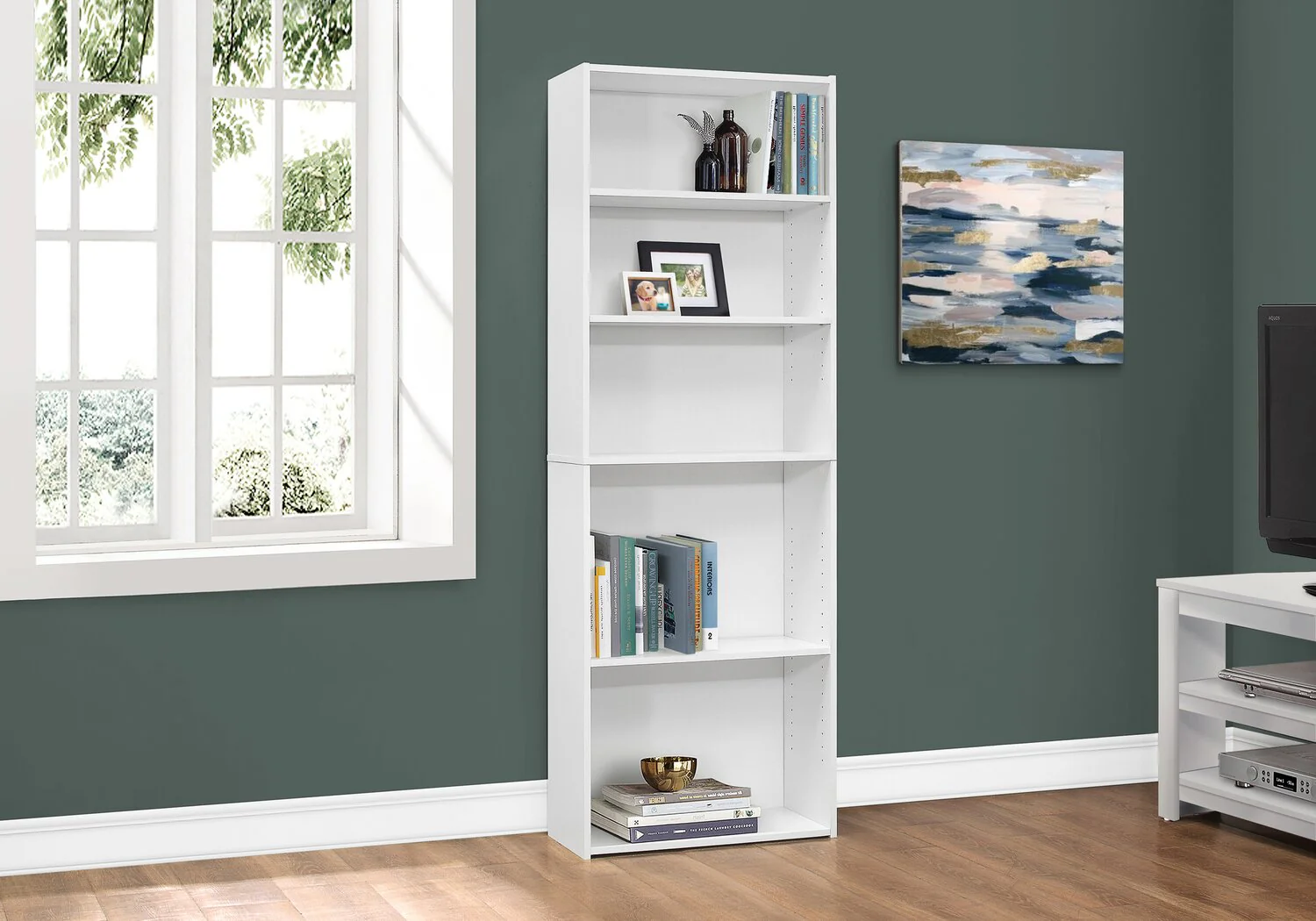 Derby 5-Shelf Bookcase - White - Image 3