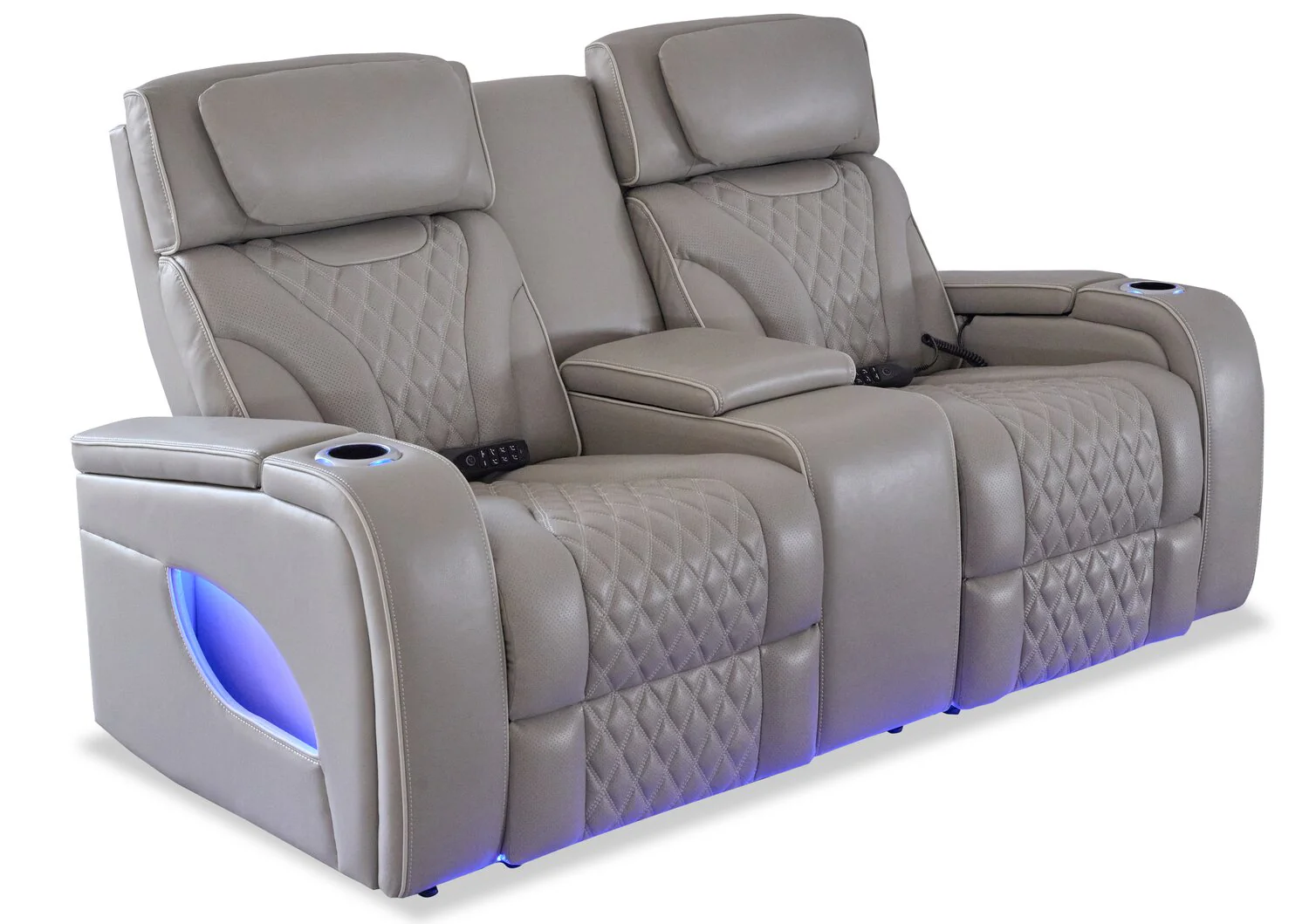 Drake Genuine Leather Power Reclining Loveseat with Massage Function and Power Headrests - Grey - Image 4
