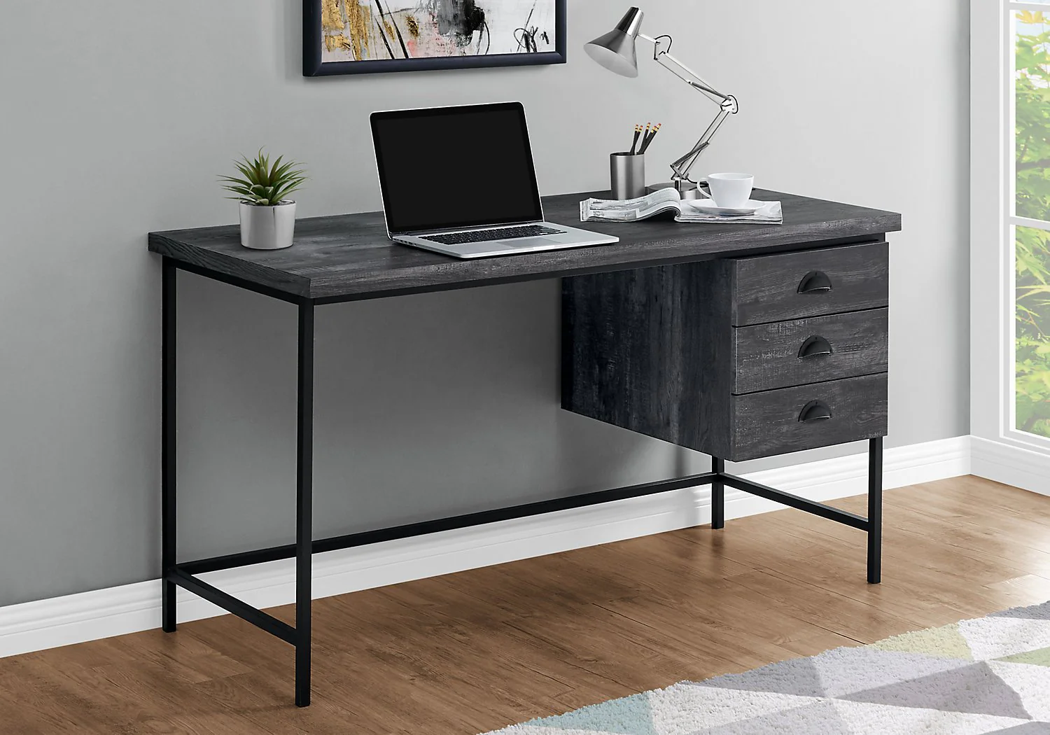 Dysart 55" Reclaimed Wood Look Desk - Black - Image 4
