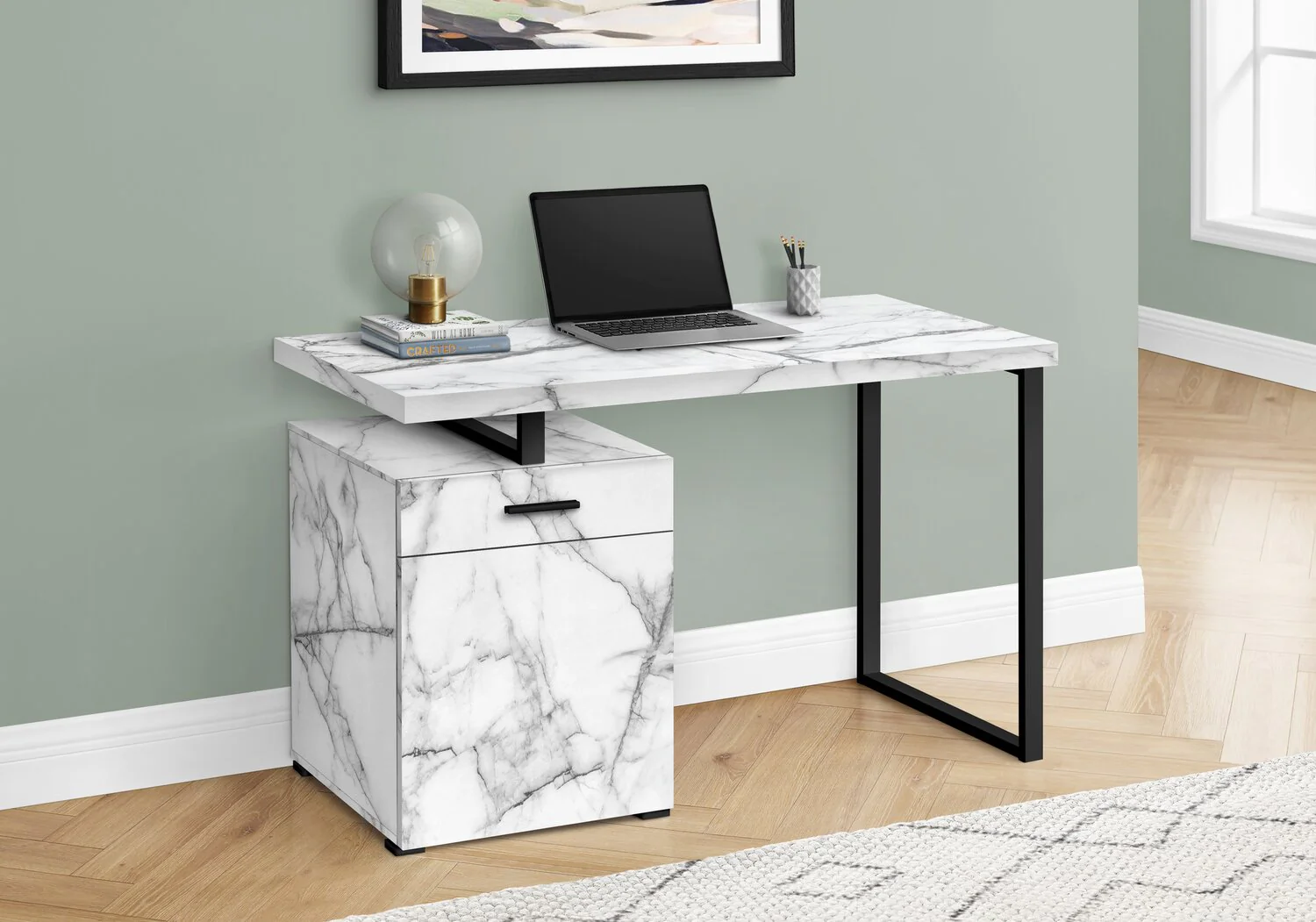 Farrier Reversible Desk - White Marble-Look - Image 3