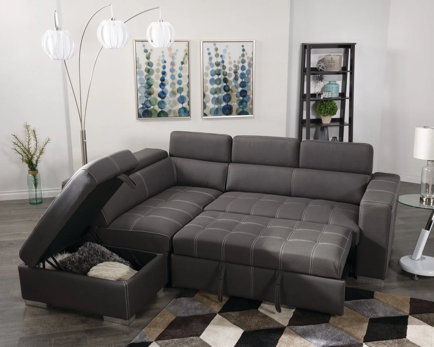 Foynes 3-Piece Faux Suede Left-Facing Sleeper Sectional - Cement - Image 10