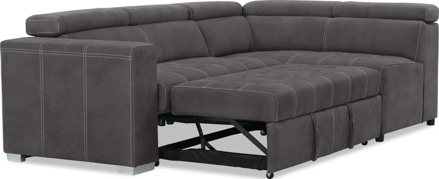 Foynes 3-Piece Faux Suede Right-Facing Sleeper Sectional - Cement - Image 2