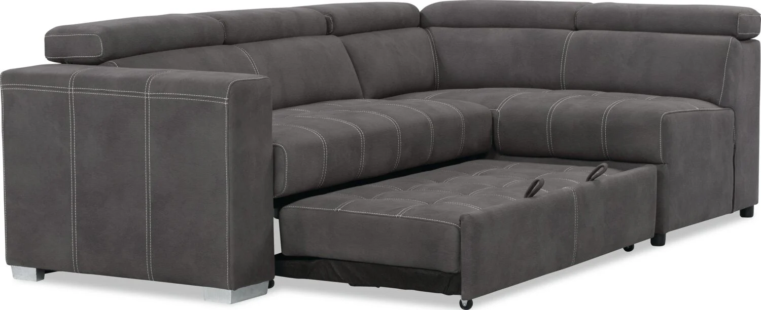 Foynes 3-Piece Faux Suede Right-Facing Sleeper Sectional - Cement - Image 7