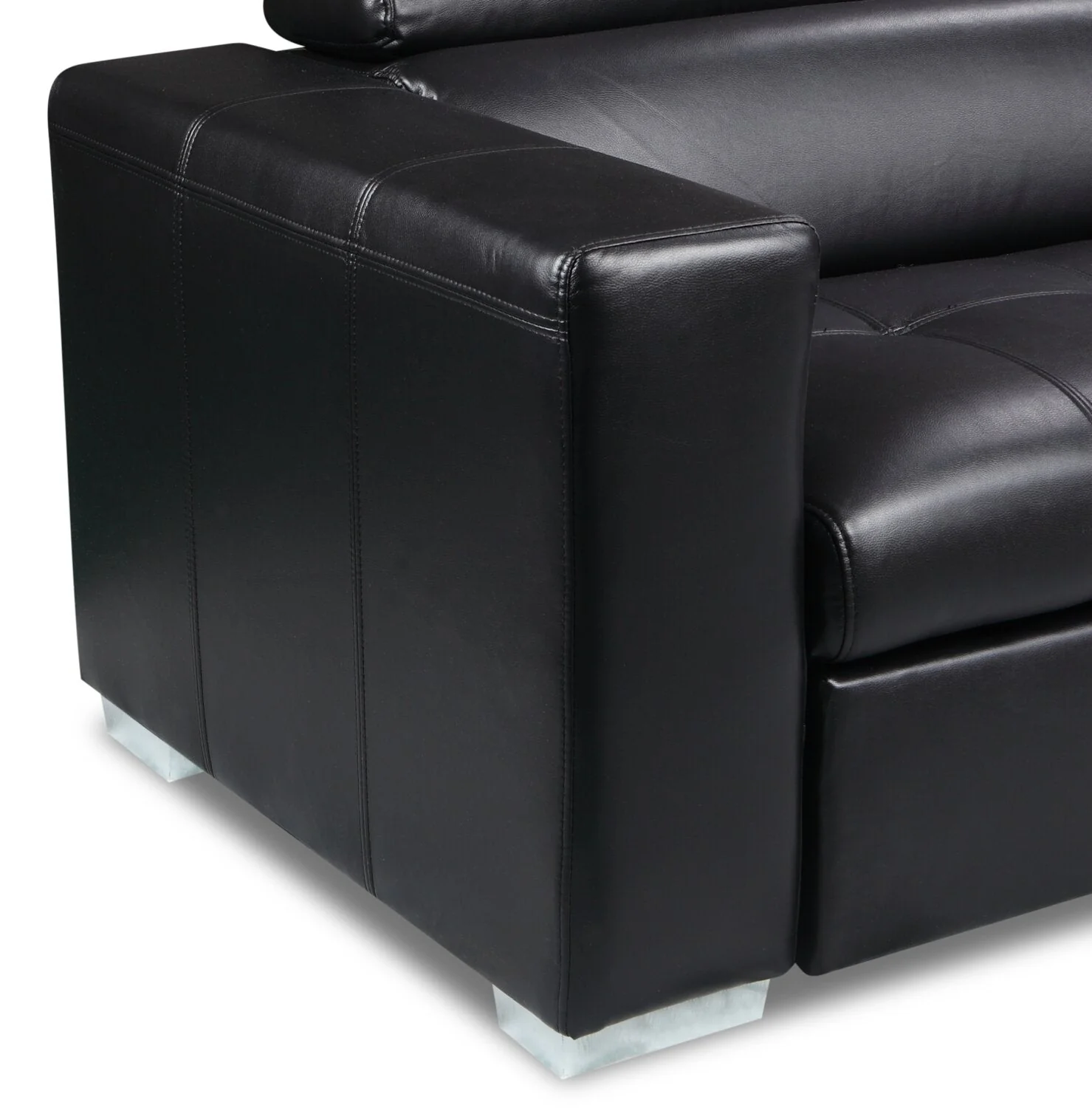 Foynes 3-Piece Leather-Look Fabric Right-Facing Sleeper Sectional - Black - Image 4