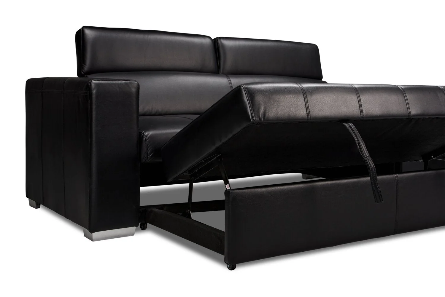 Foynes Leather-Look Fabric Sleeper Sofa - Black - Image 12