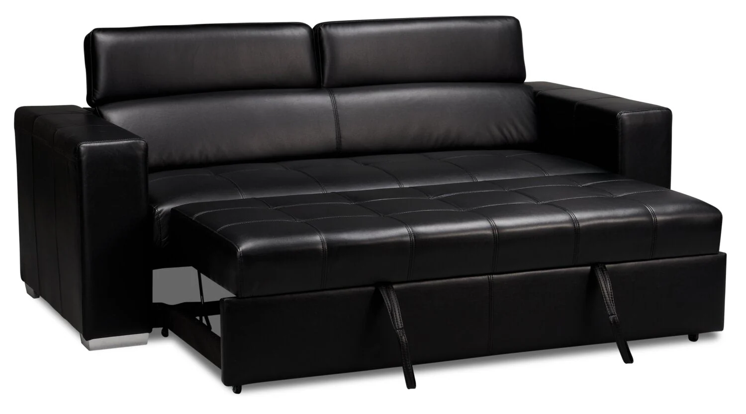 Foynes Leather-Look Fabric Sleeper Sofa - Black - Image 3