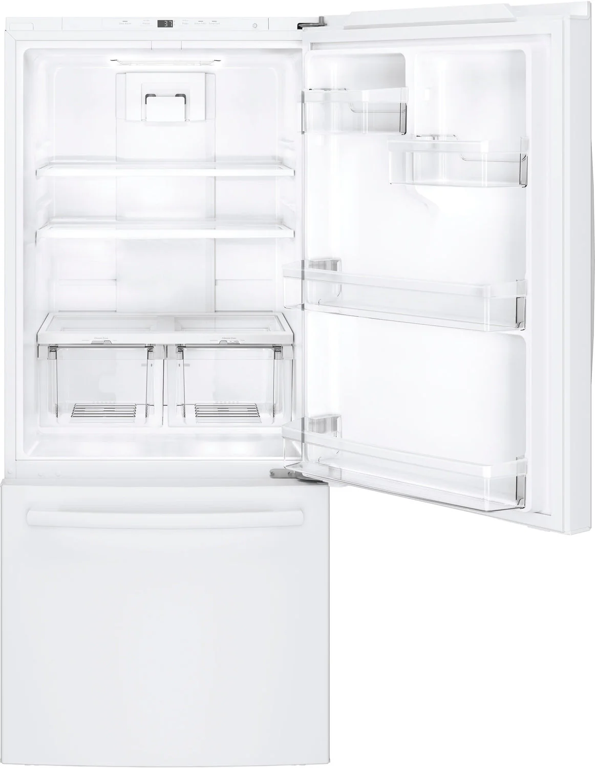 GE White BOTTOM-FREEZER REFRIGERATOR (20.9 CU. FT.) - GDE21DGKWW - Image 2