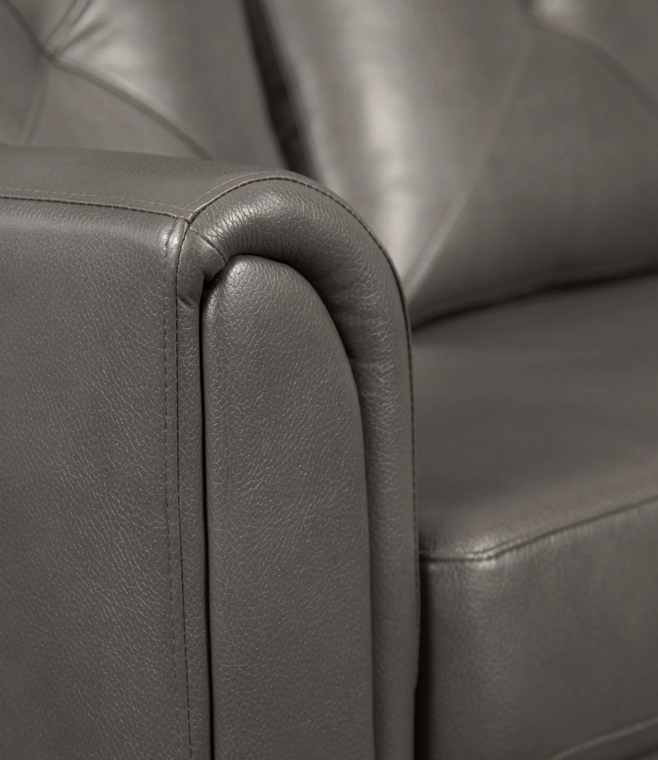 Henrick Leather-Look Fabric Sofa - Grey - Image 4