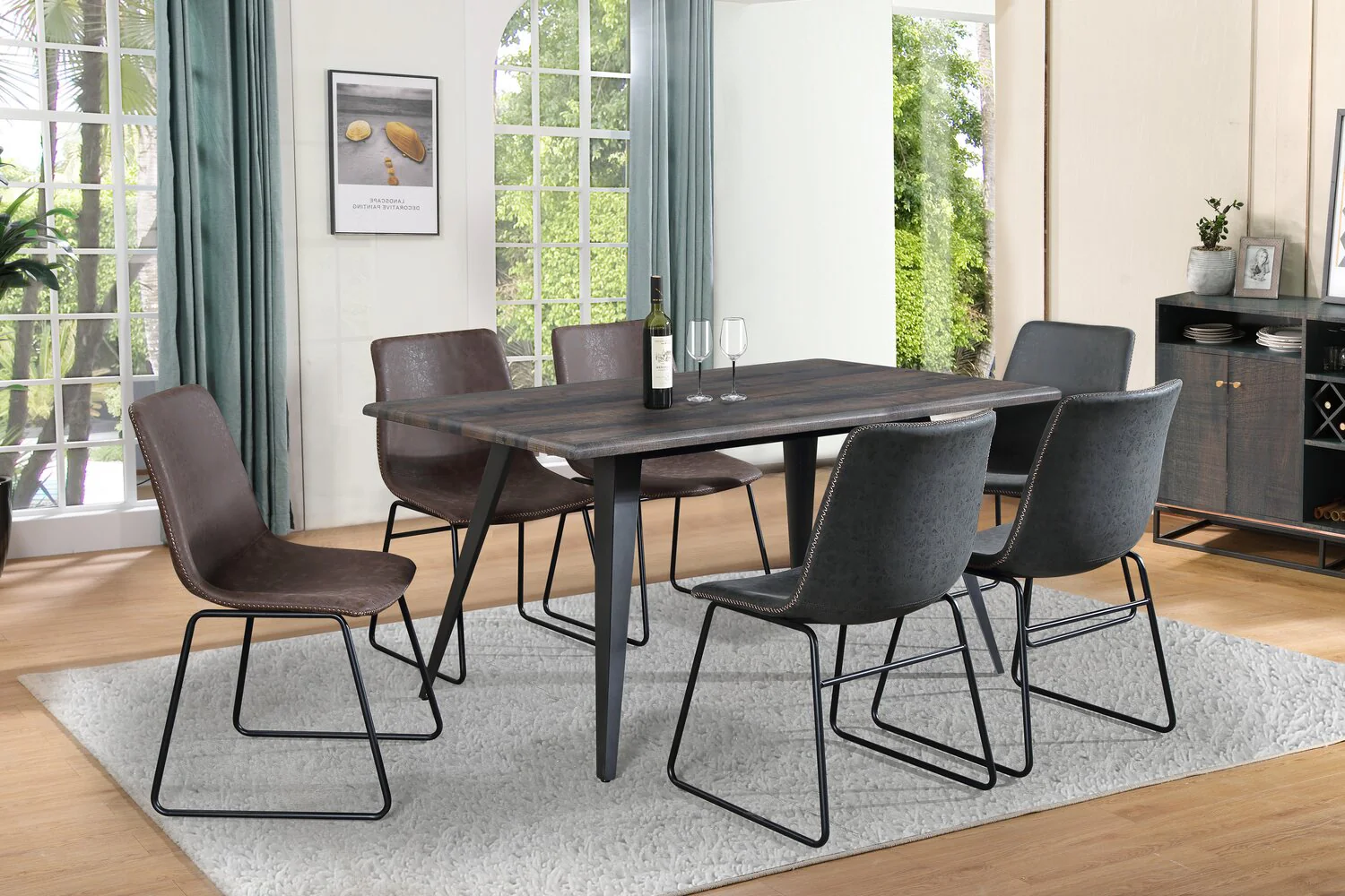 Irving 7-Piece Dining Set with Doiron Chairs - Brown - Image 2