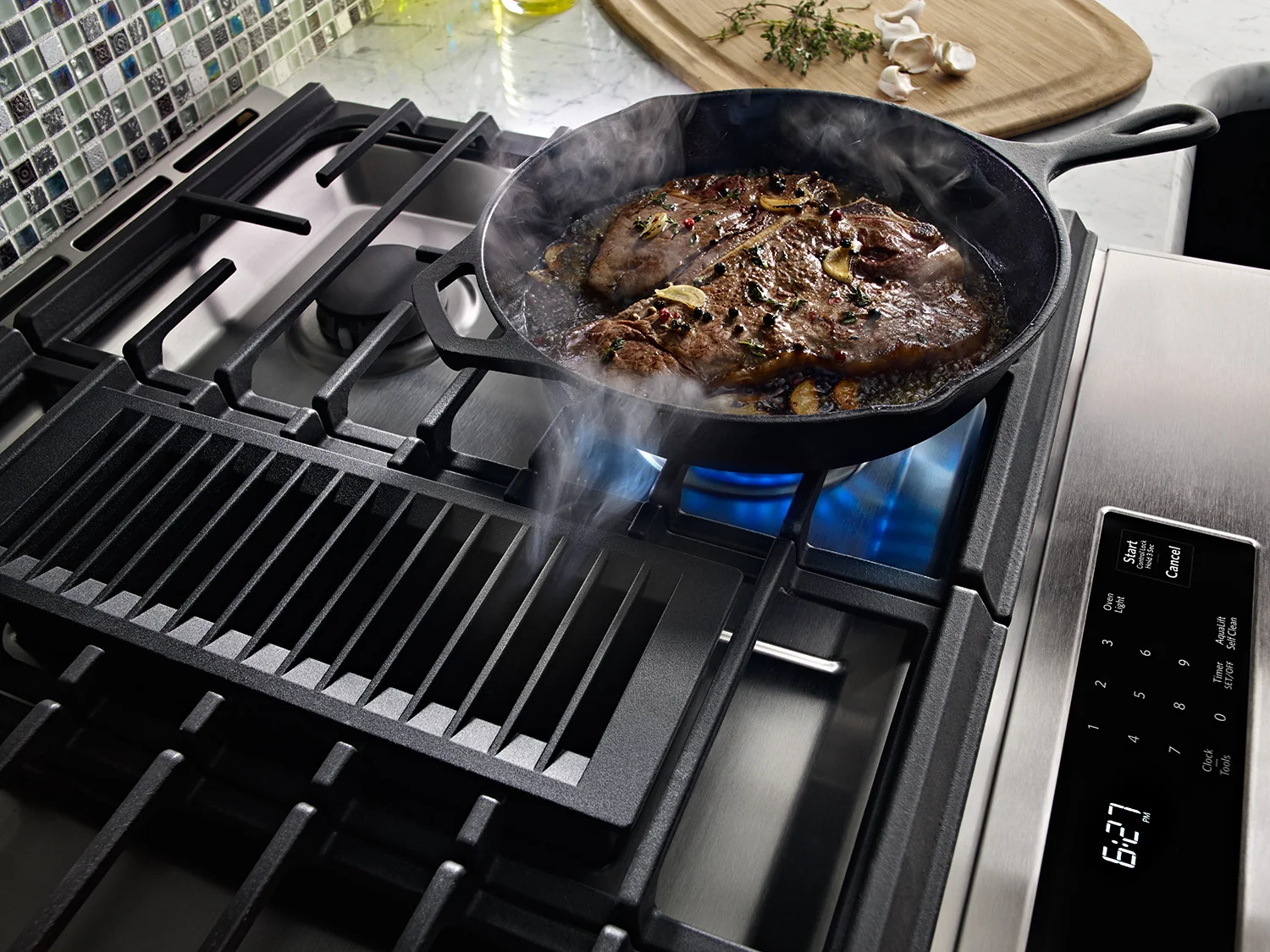 KitchenAid 6.4 Cu. Ft. 4-Burner Dual Fuel Downdraft Front Control Range - Stainless Steel - Image 3