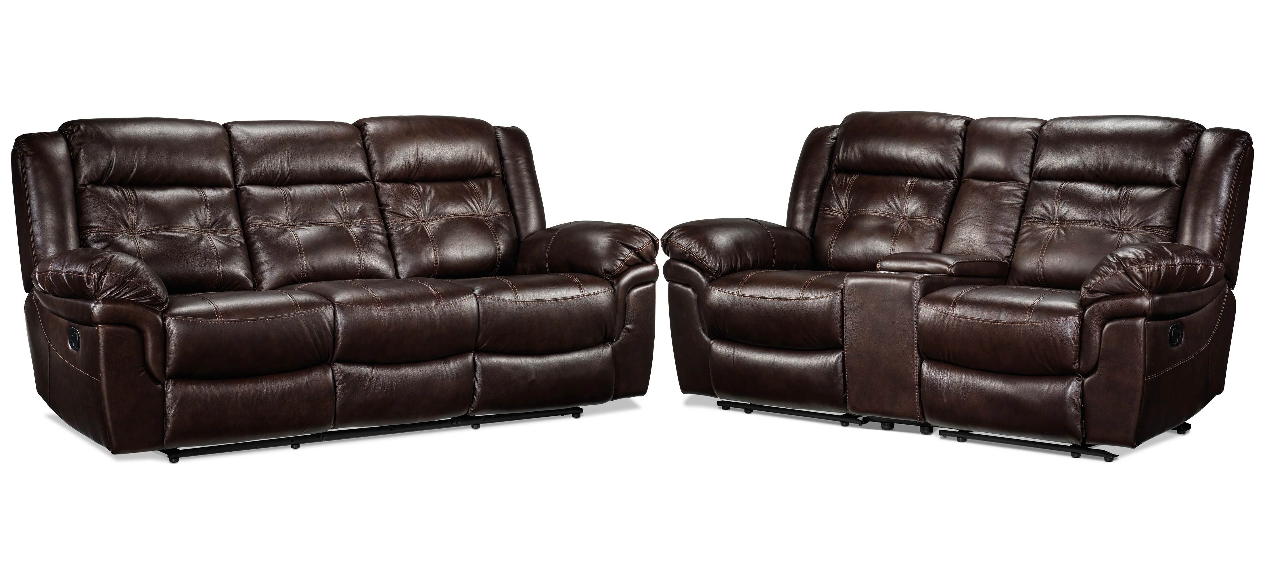 Leighland Reclining Sofa and Reclining Loveseat with Console Set - Brown