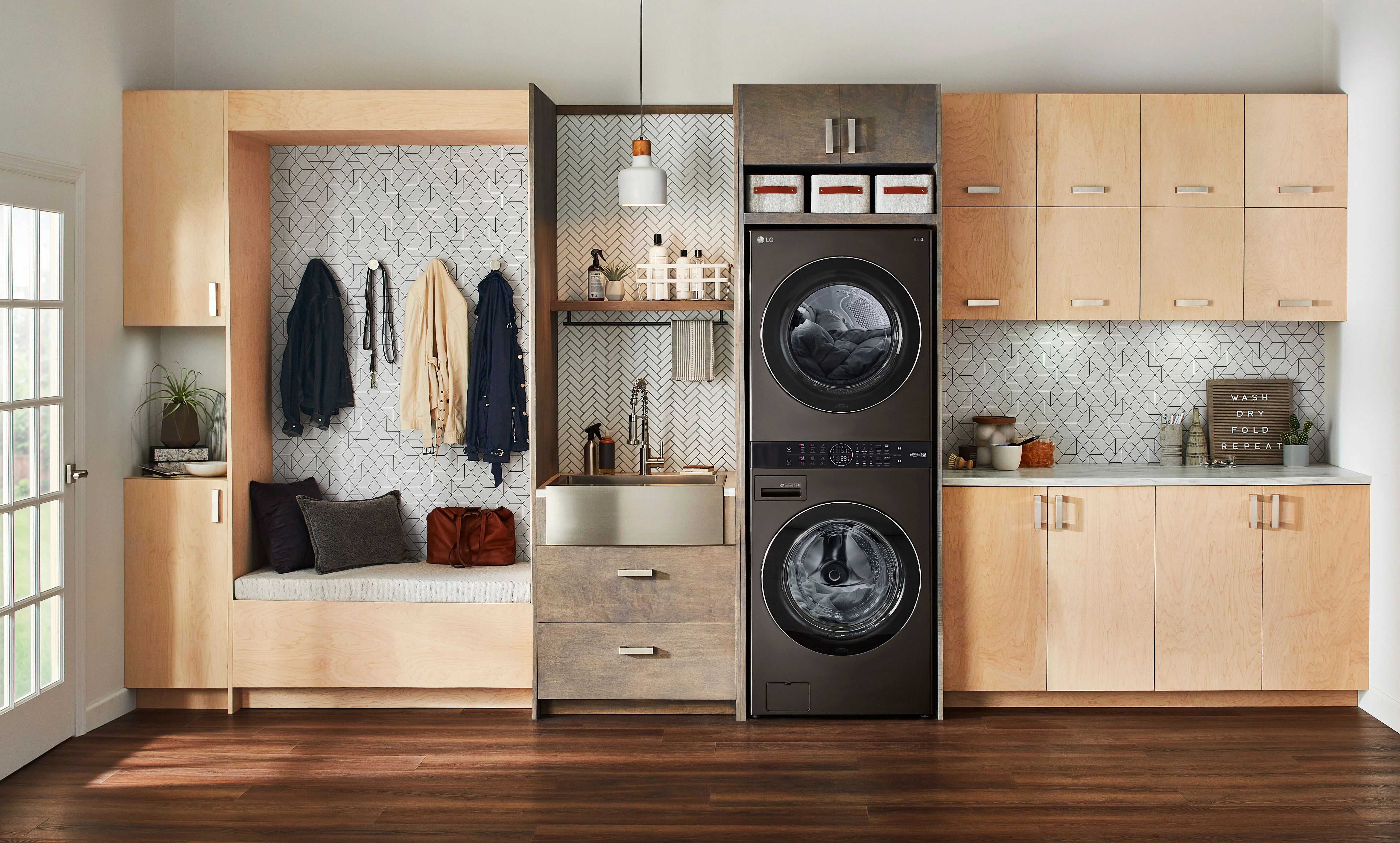 LG Black Steel Front Load LG WashTower™ with Centre Control™ 5.2 Cu. Ft. Steam Washer and 7.4 Cu. Ft. Electric Steam Dryer - WKEX200HBA - Image 2