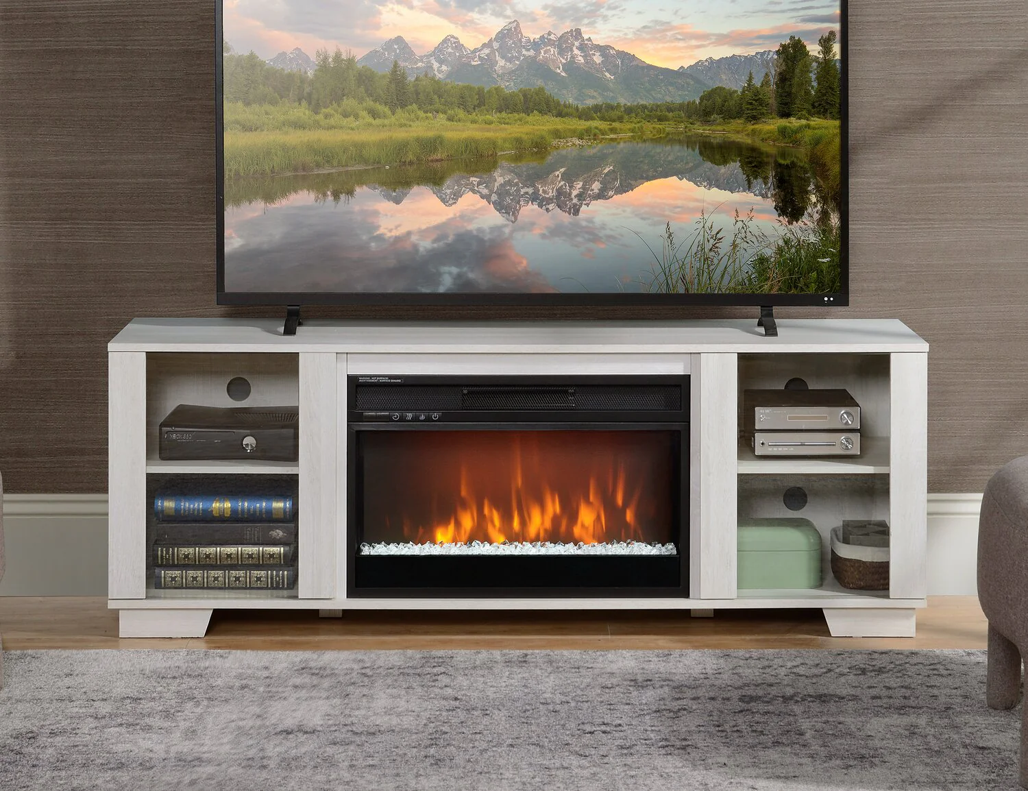 Lixa 62" TV Stand with Crystal Ember Firebox - White - Image 7
