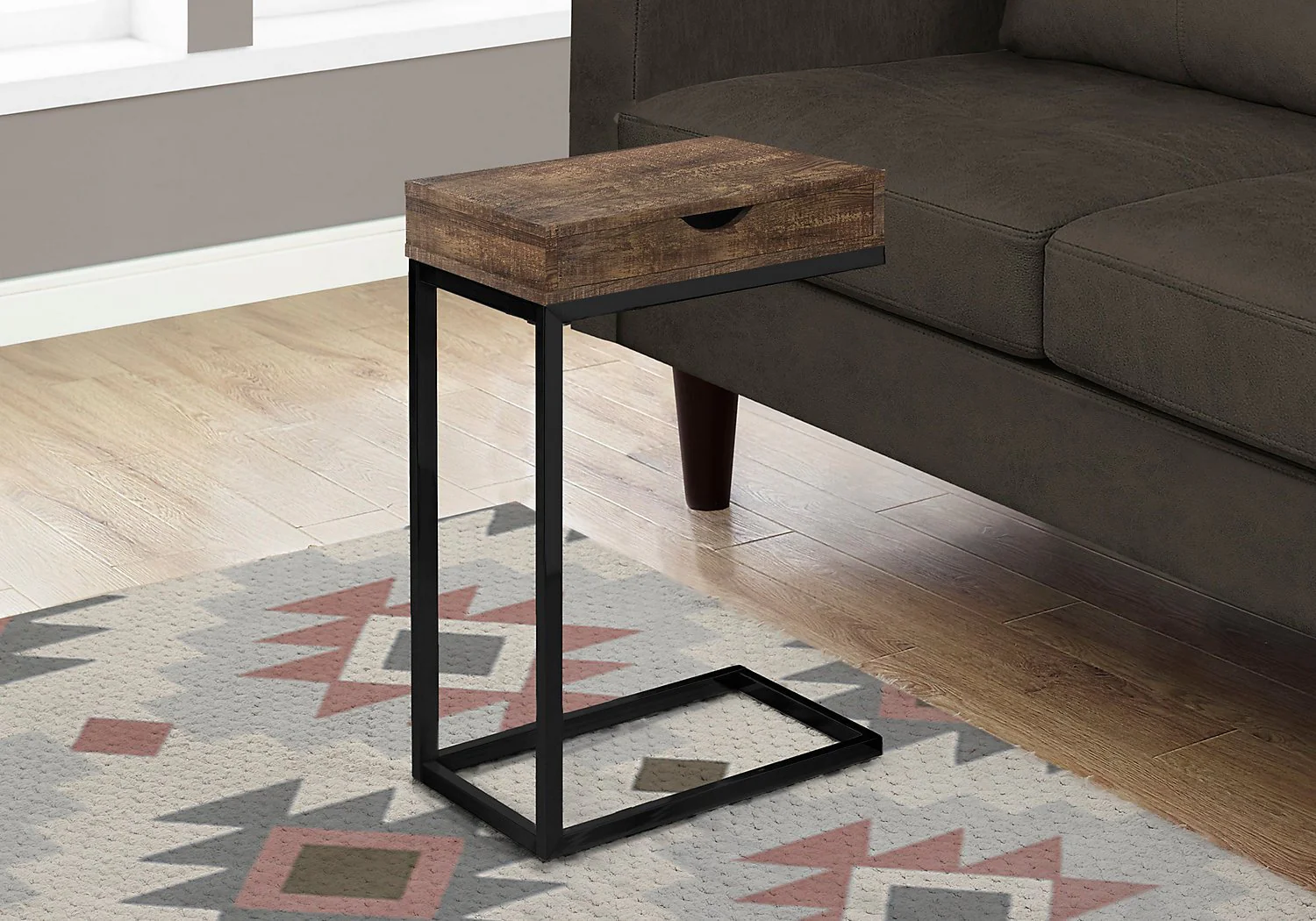 Lucena Reclaimed Wood-Look Chairside Table with Drawer - Brown - Image 5