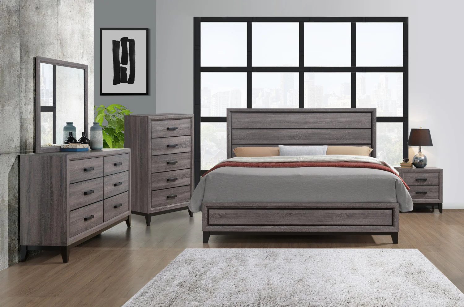 Lucila 5-Piece Queen Bedroom Set - Grey-Brown - Image 2