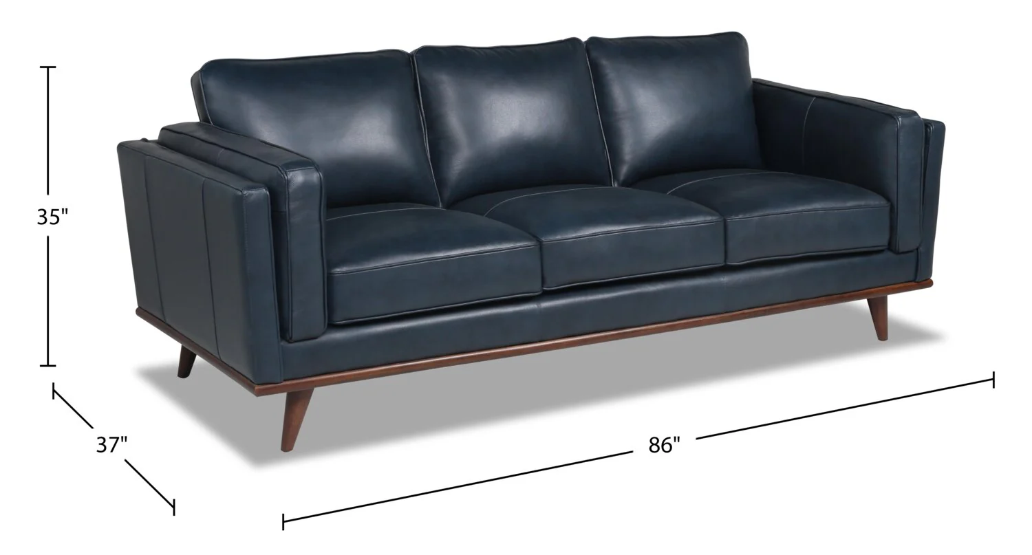 Marlott Top-Grain Genuine Leather Sofa - Navy - Image 6