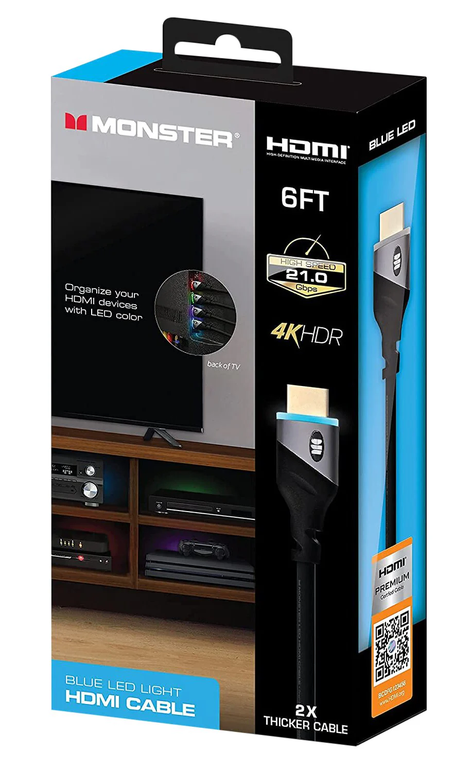 Monster 6 Ft. 4K High Speed HDMI Cable with Blue LED - MHV1-1028-BLU - Image 3