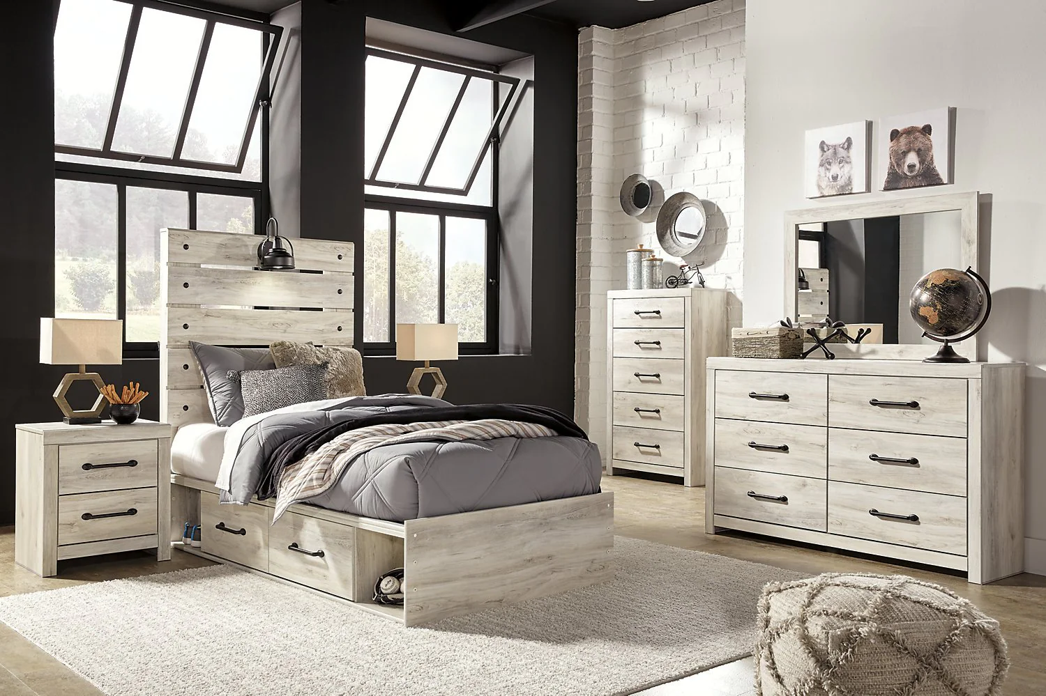 Naylon 5-Piece Twin Bedroom Set with Side Storage - White - Image 3