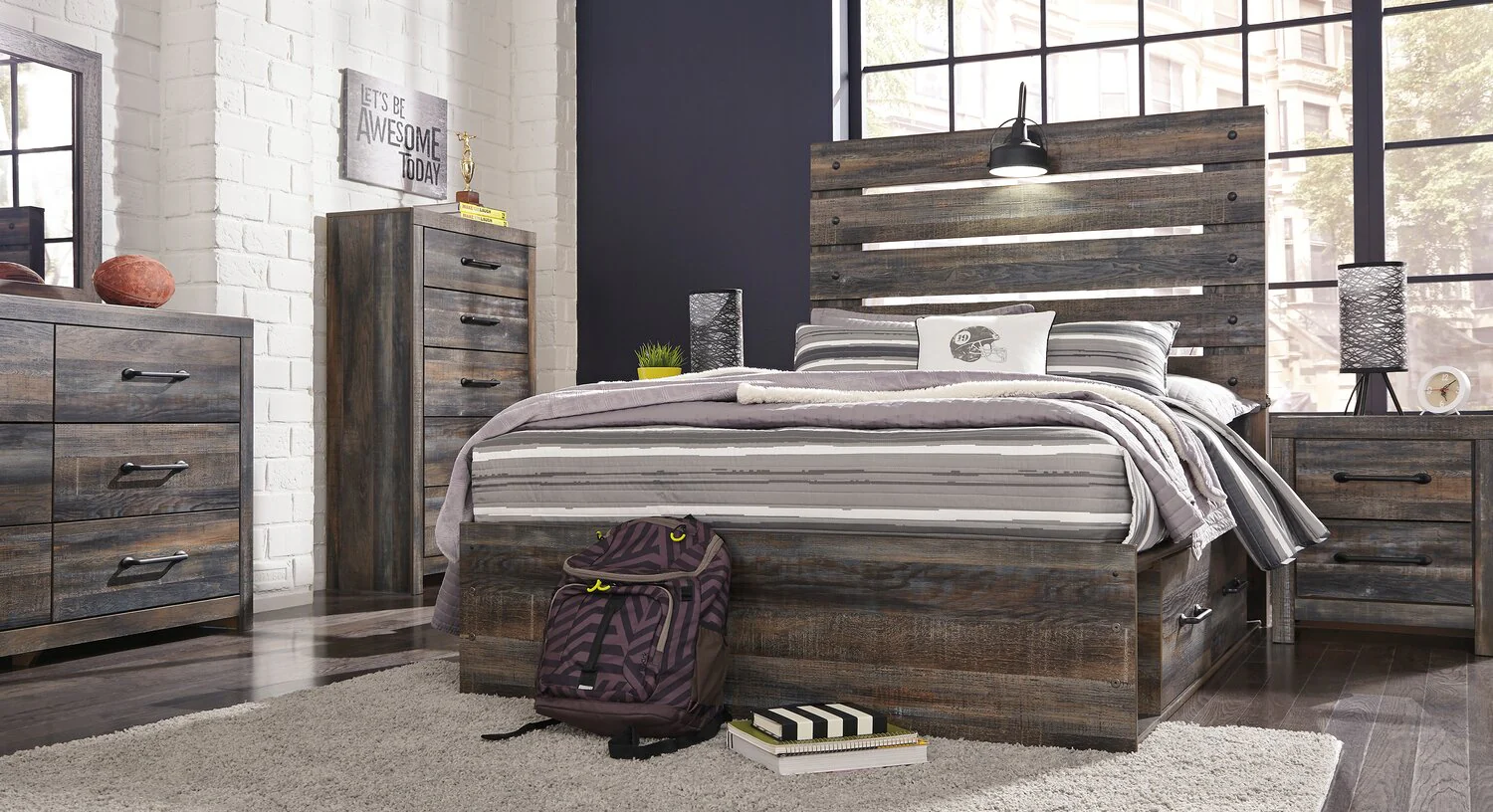Naylon 6-Piece Full Bedroom Set with Side Storage - Brown - Image 3