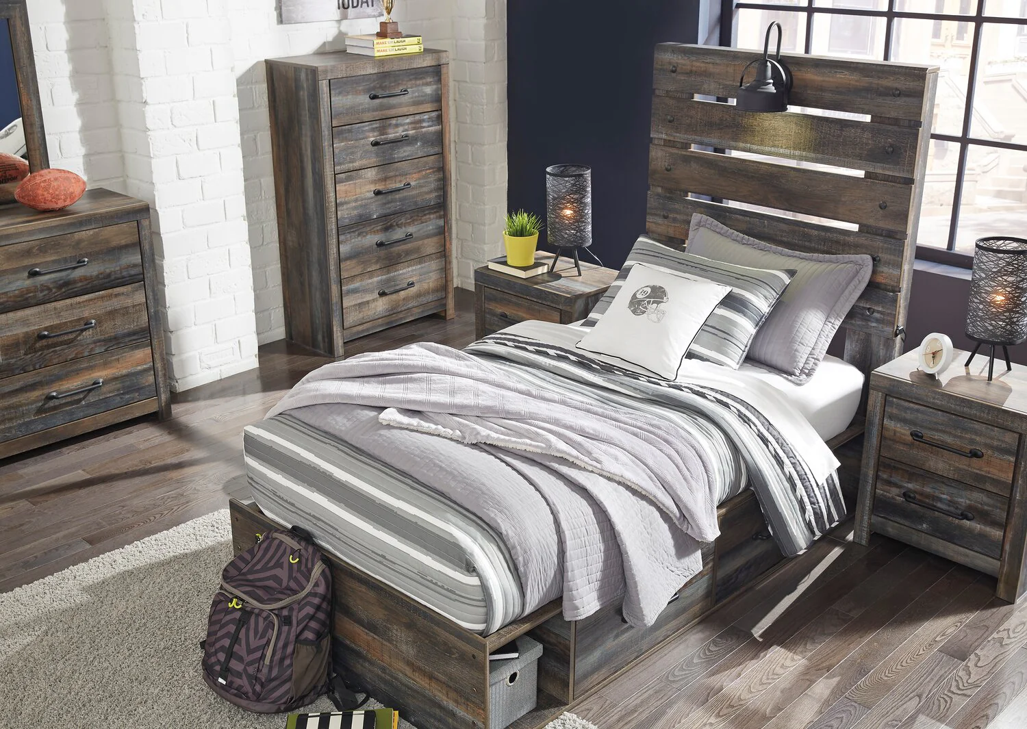 Naylon 6-Piece Twin Bedroom Set with Side Storage - Brown - Image 3