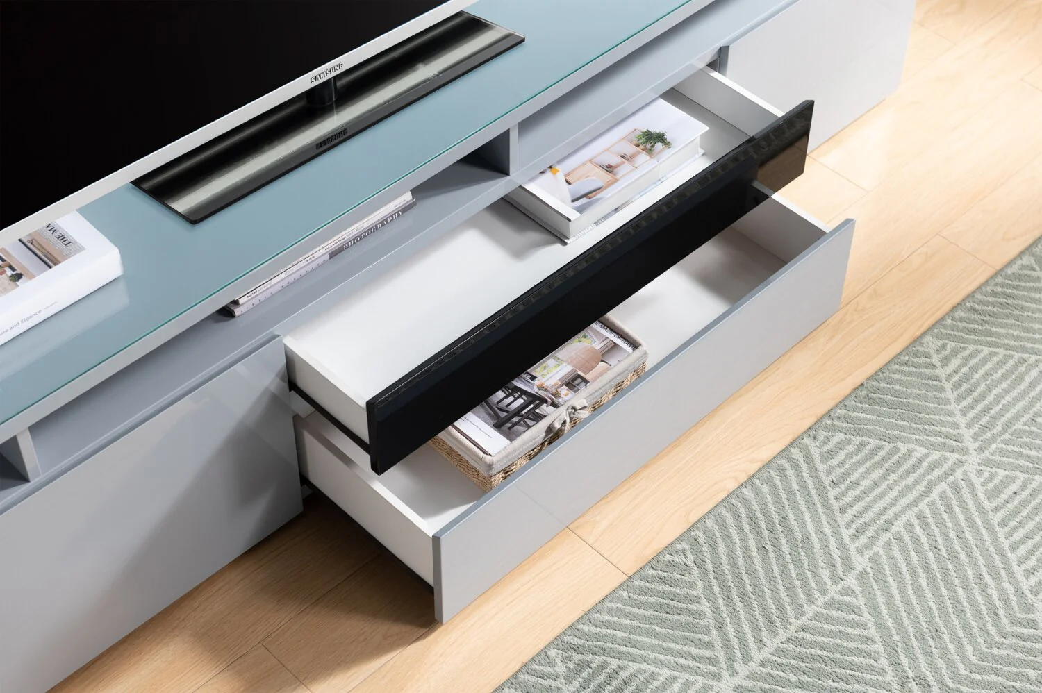 Odele 78" TV Stand - Grey - Image 3