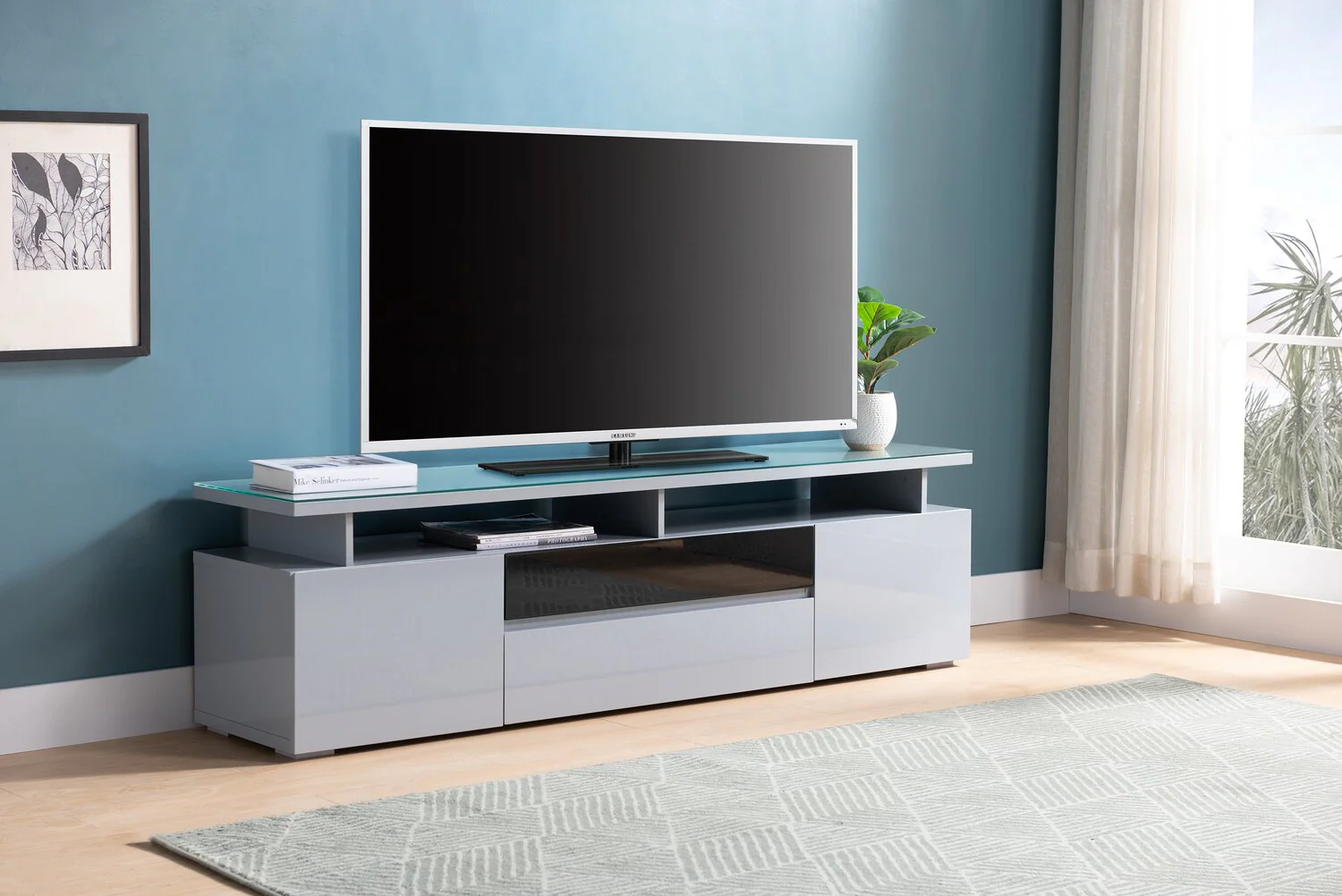 Odele 78" TV Stand - Grey - Image 4