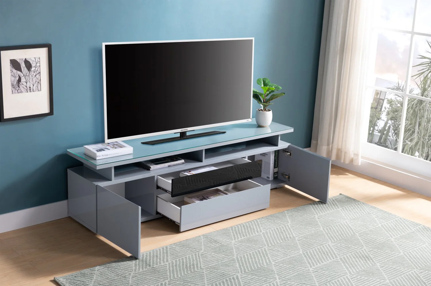 Odele 78" TV Stand - Grey - Image 5