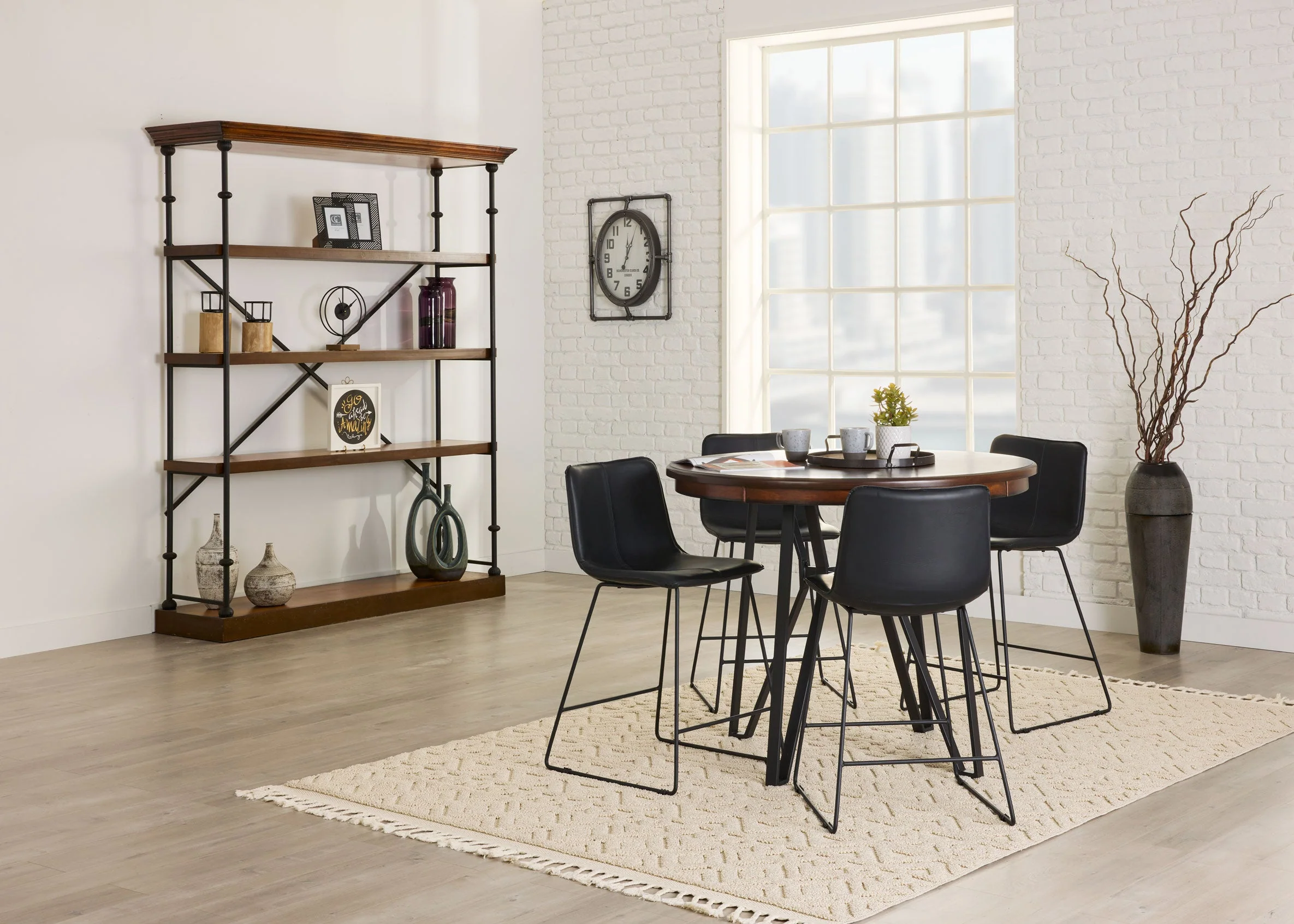Panden 5-Piece Counter-Height Dinette Set - Brown Cherry/Black - Image 2