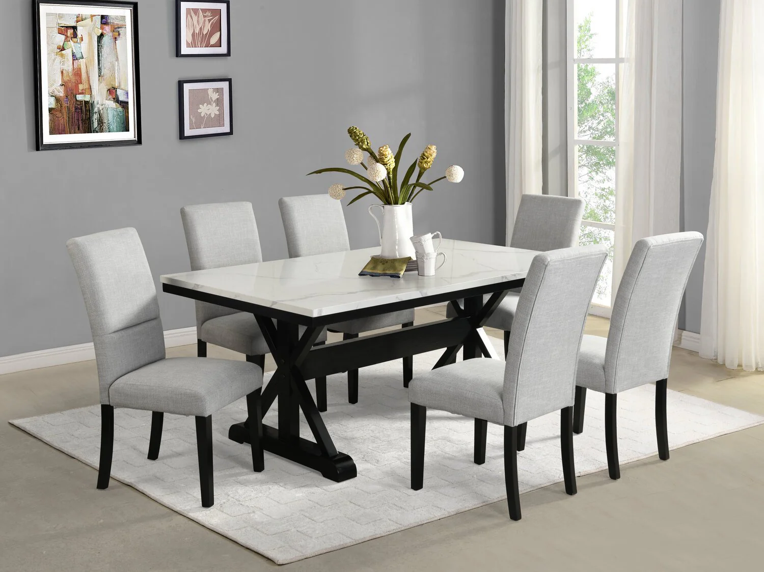 Quinlan 7-Piece Dining Set with Trestle Dining Table - Image 2