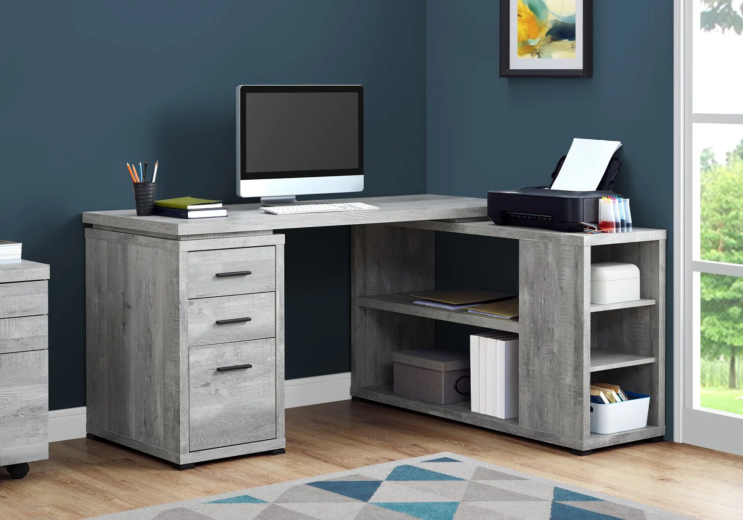 Randall L-Shaped Corner Desk - Grey - Image 3