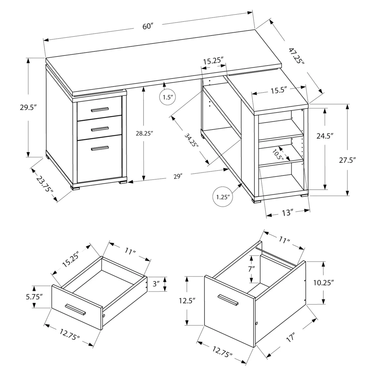 Randall L-Shaped Corner Desk - Grey - Image 4